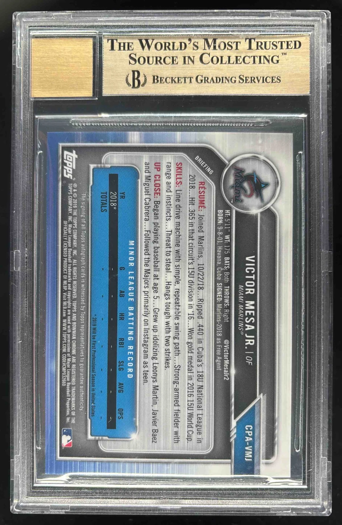 2019 Bowman Chrome Gold Refractor #CPA-VMJ Victor Mesa Jr. Auto /50 BGS 9.5 - Image 2