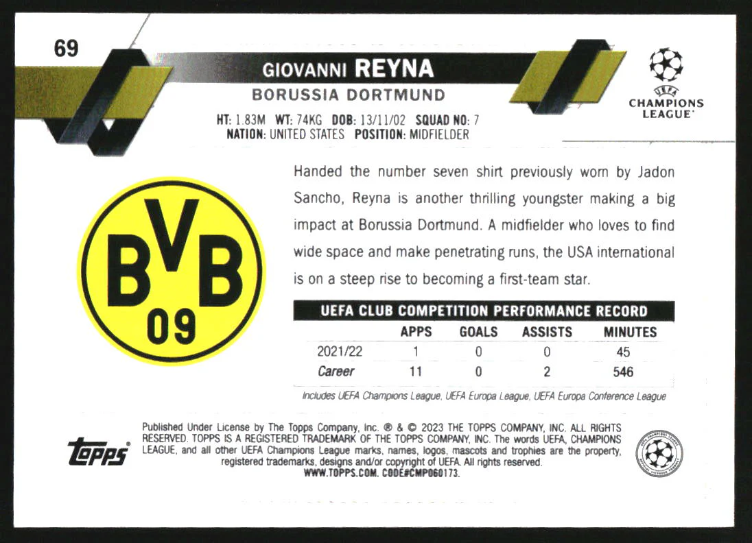 2022-23 Topps Chrome Red Gold Seismic #69 Giovanni Reyna - Image 2