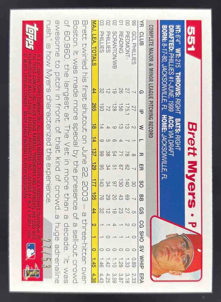 2004 Topps Black #551 Brett Myers /53 - Image 2