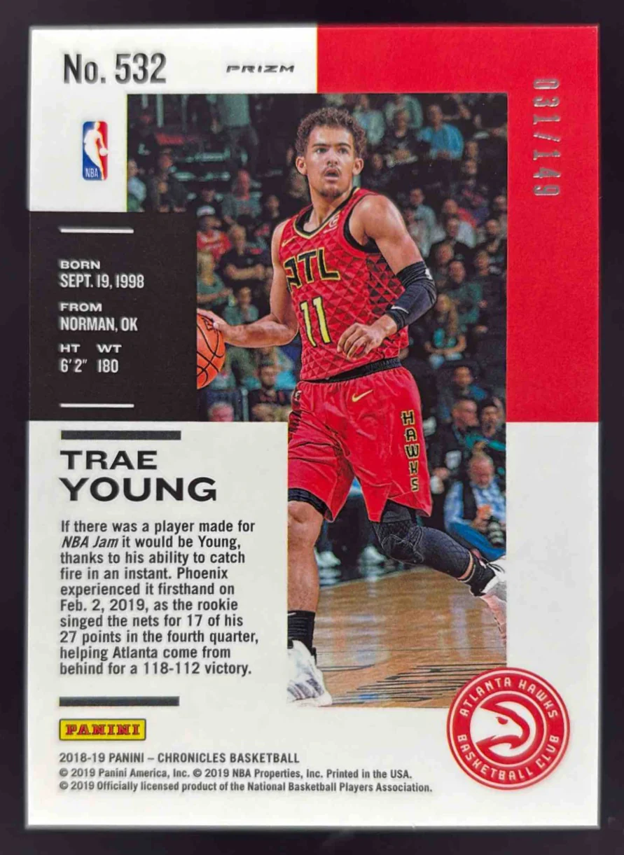 2018-19 Panini Chronicles Red #532 Trae Young RC /149 - Image 2