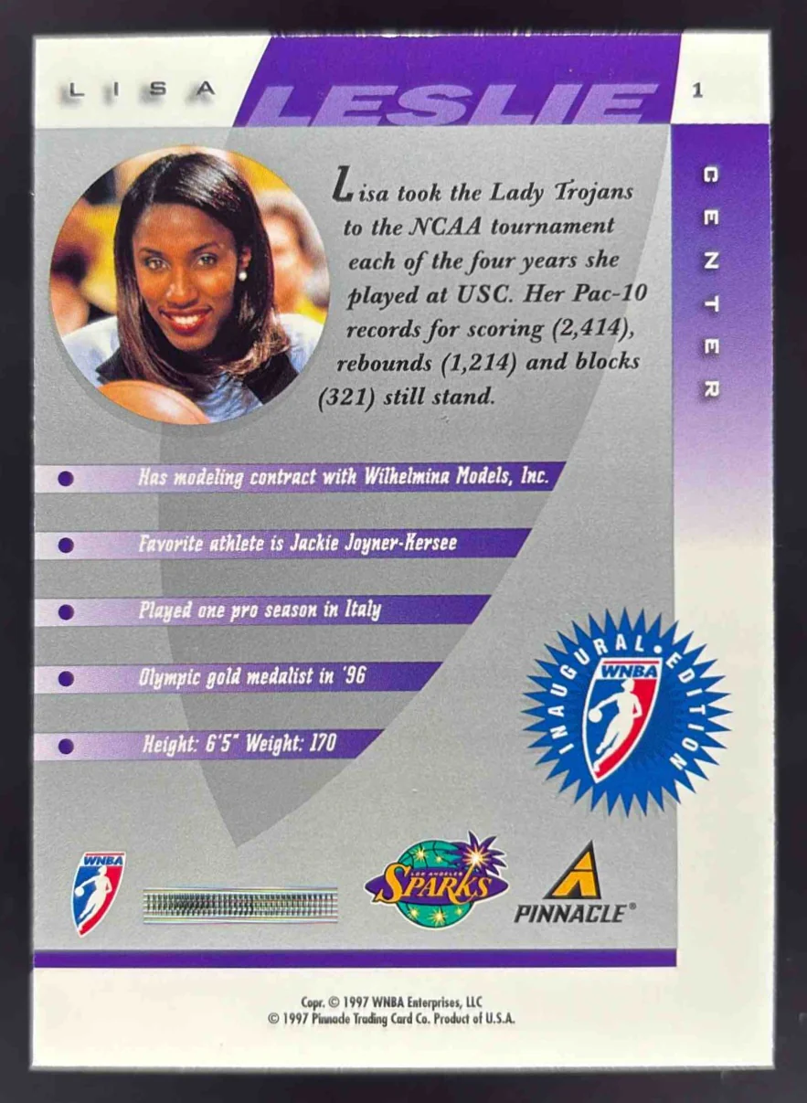 1997-98 Pinnacle Inside WNBA #1 Lisa Leslie RC - Image 2