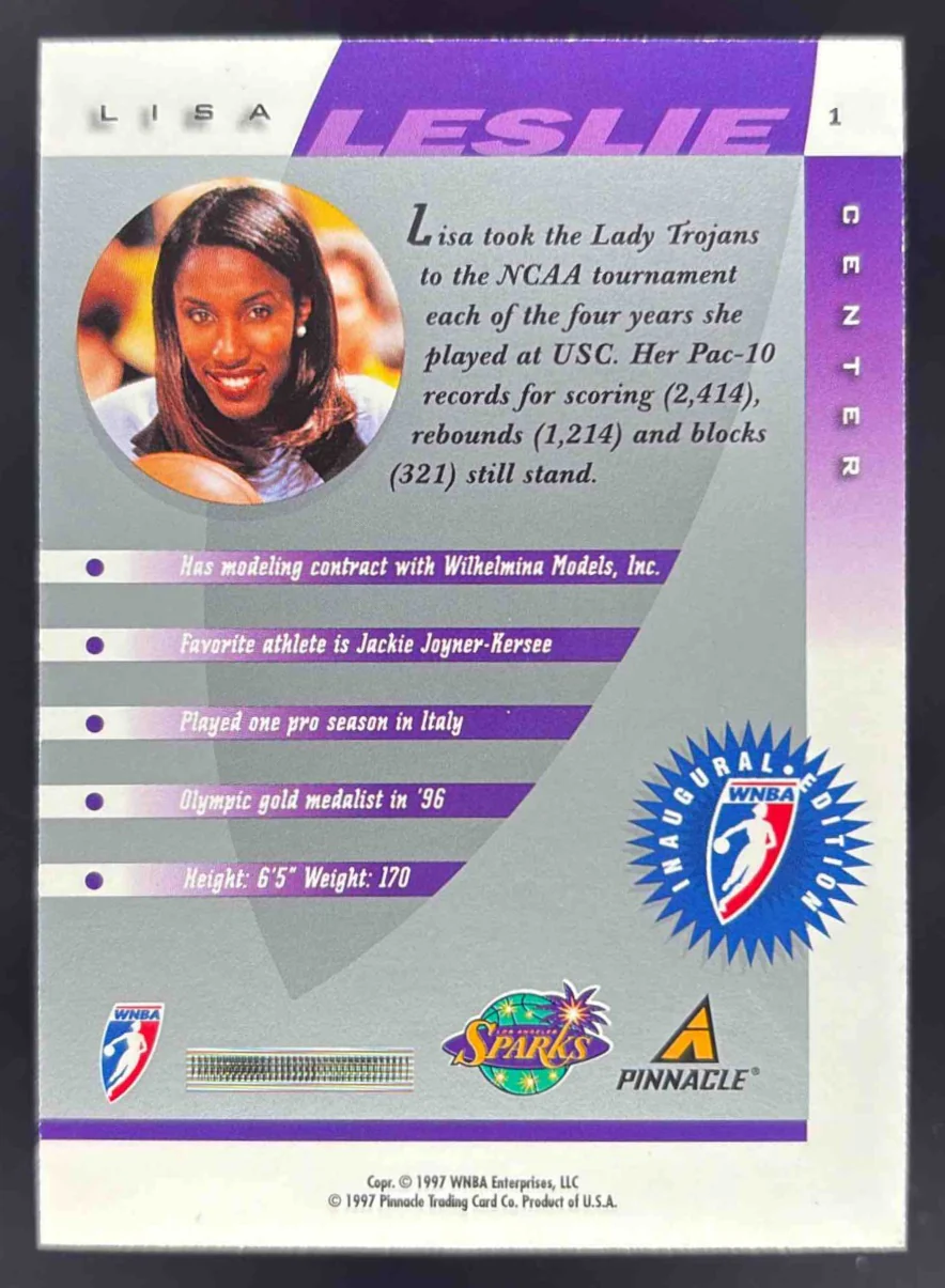 1997-98 Pinnacle Inside WNBA #1 Lisa Leslie RC - Image 2