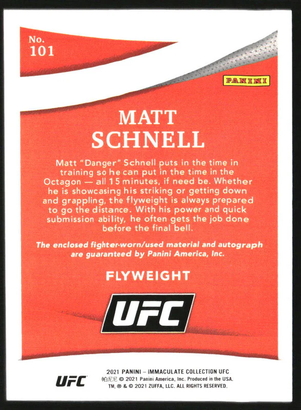 2021 Immaculate Collection UFC Gold #101 Matt Schnell RC Auto /10 - Image 2