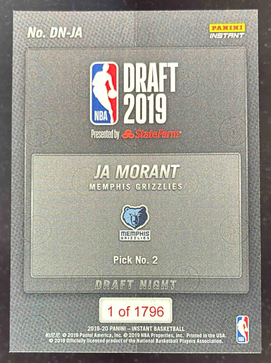 2019-20 Panini Instant NBA Draft Night #DN-JA Ja Morant RC - Image 2
