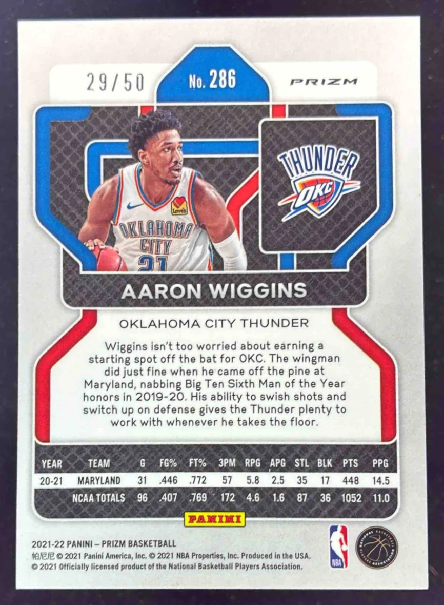 2021-22 Panini Prizm Fast Break Pink #286 Aaron Wiggins RC /50 - Image 2