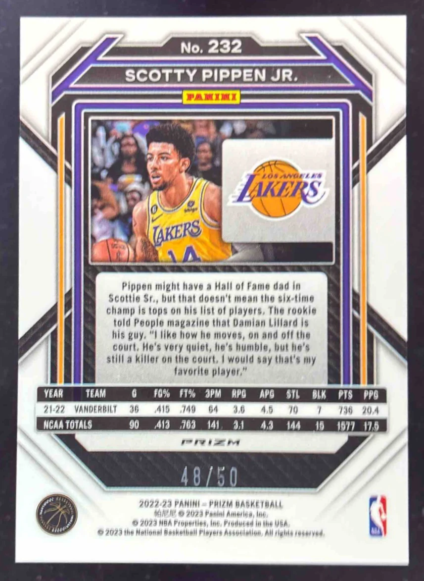 2022-23 Panini Prizm Prizms Fast Break Pink #232 Scotty Pippen Jr. RC /50 - Image 2