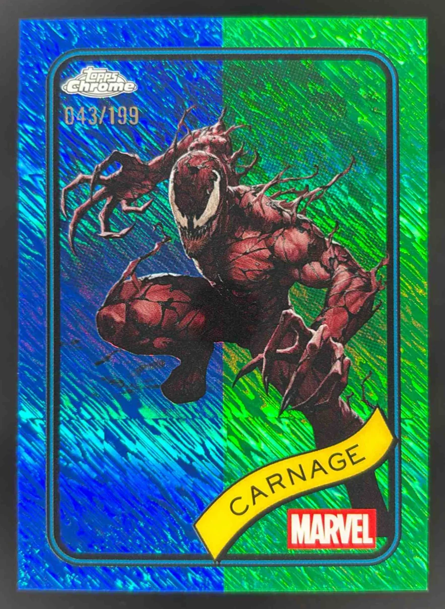 2025 Topps Chrome Marvel Blue & Green Shimmer Refractor #173 Carnage /199