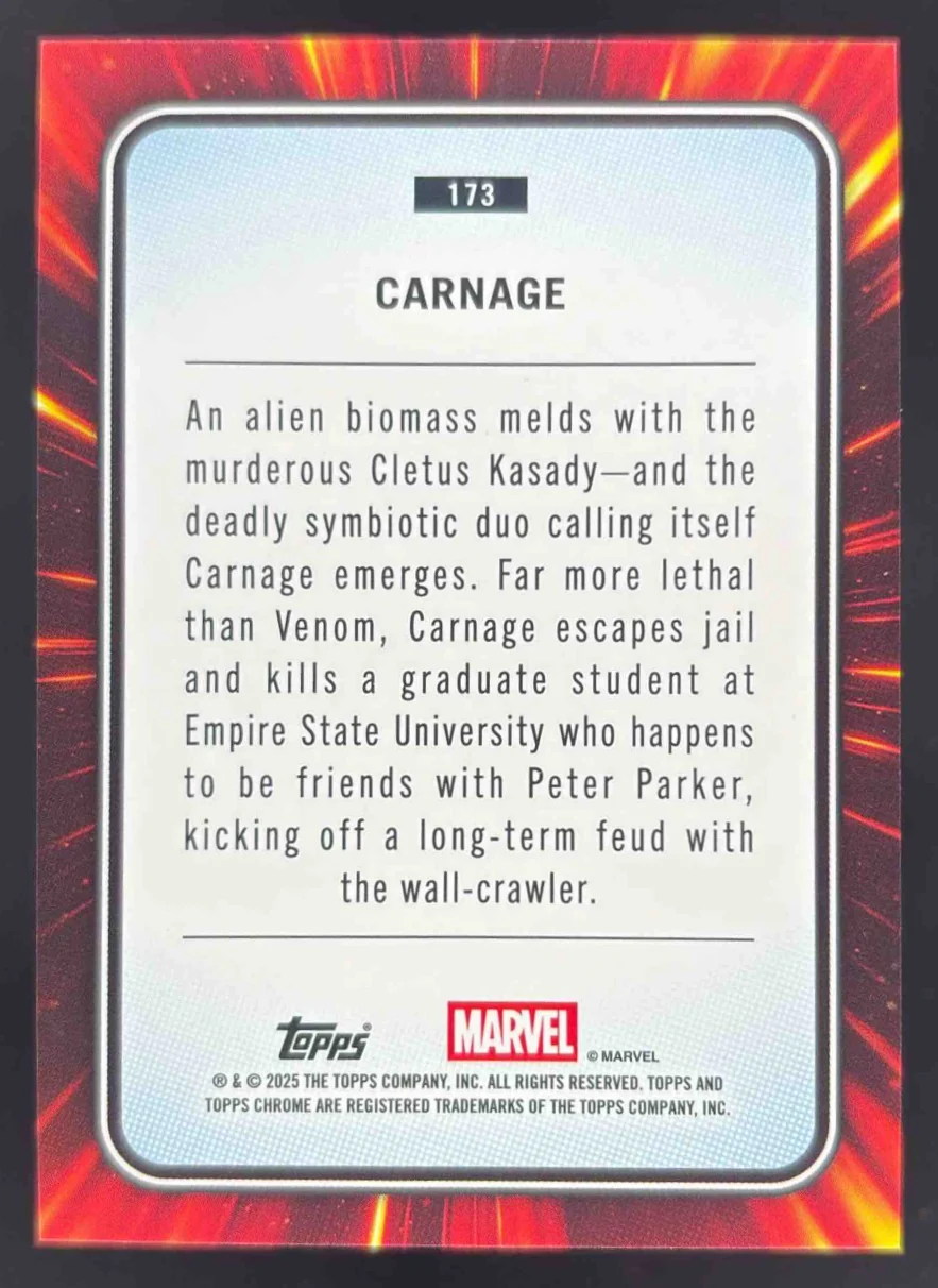 2025 Topps Chrome Marvel Blue & Green Shimmer Refractor #173 Carnage /199 - Image 2