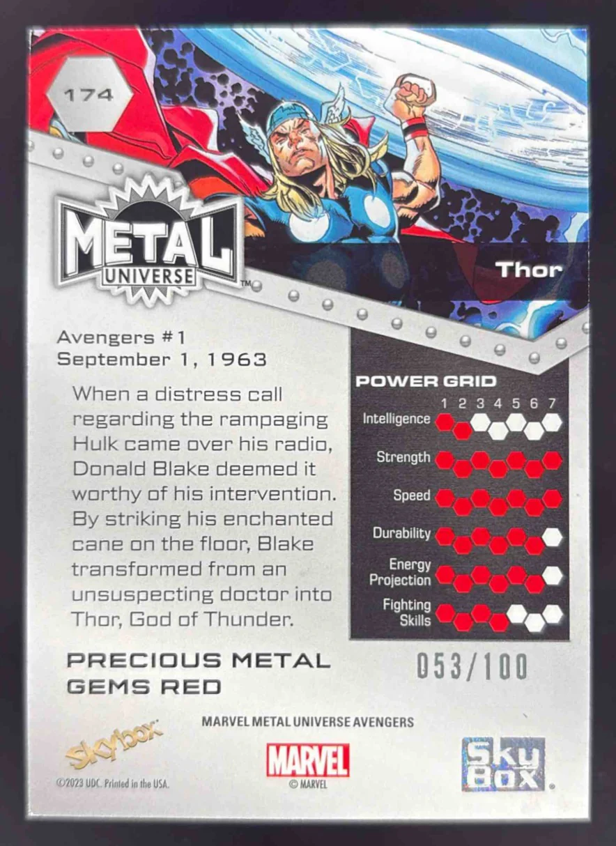 2024 Skybox Metal Universe Marvel Avengers Precious Metal Gems Red Thor /100 - Image 2
