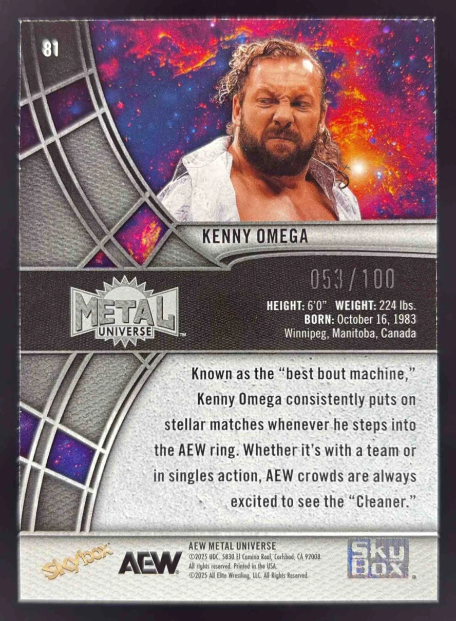 2025 Skybox Metal Universe AEW Wrestling Red PMG #81 Kenny Omega /100 - Image 2