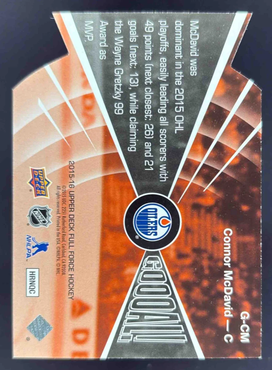 2015-16 Upper Deck Full Force Goooal! #G-CM Connor McDavid RC - Image 2