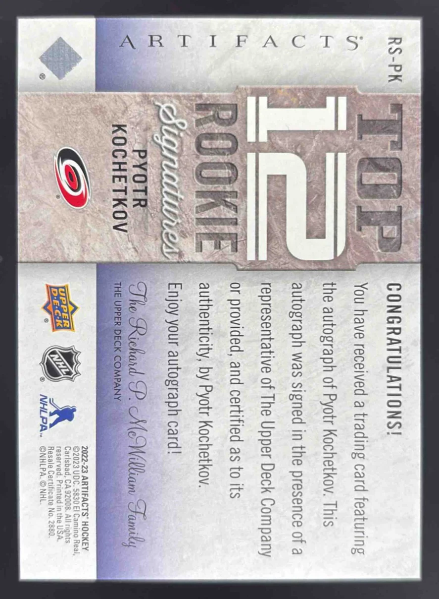 2023-24 Upper Deck Artifacts Top 12 Rookie Signatures #RSPK Pyotr Kochetkov Auto - Image 2