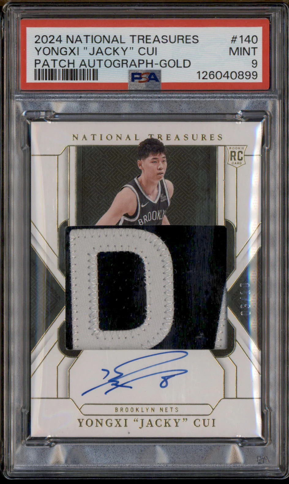 2024 National Treasures Rookie Patch Auto Gold Yongxi Jacky Cui RC /10 PSA 9