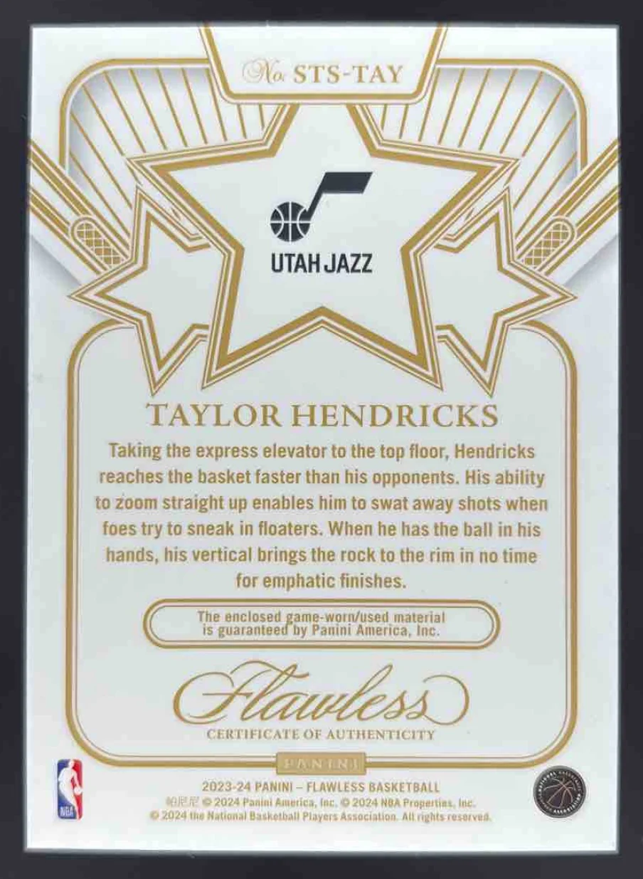 2023-24 Panini Flawless Star Swatches #STS-TAY Taylor Hendricks RC /10 - Image 2