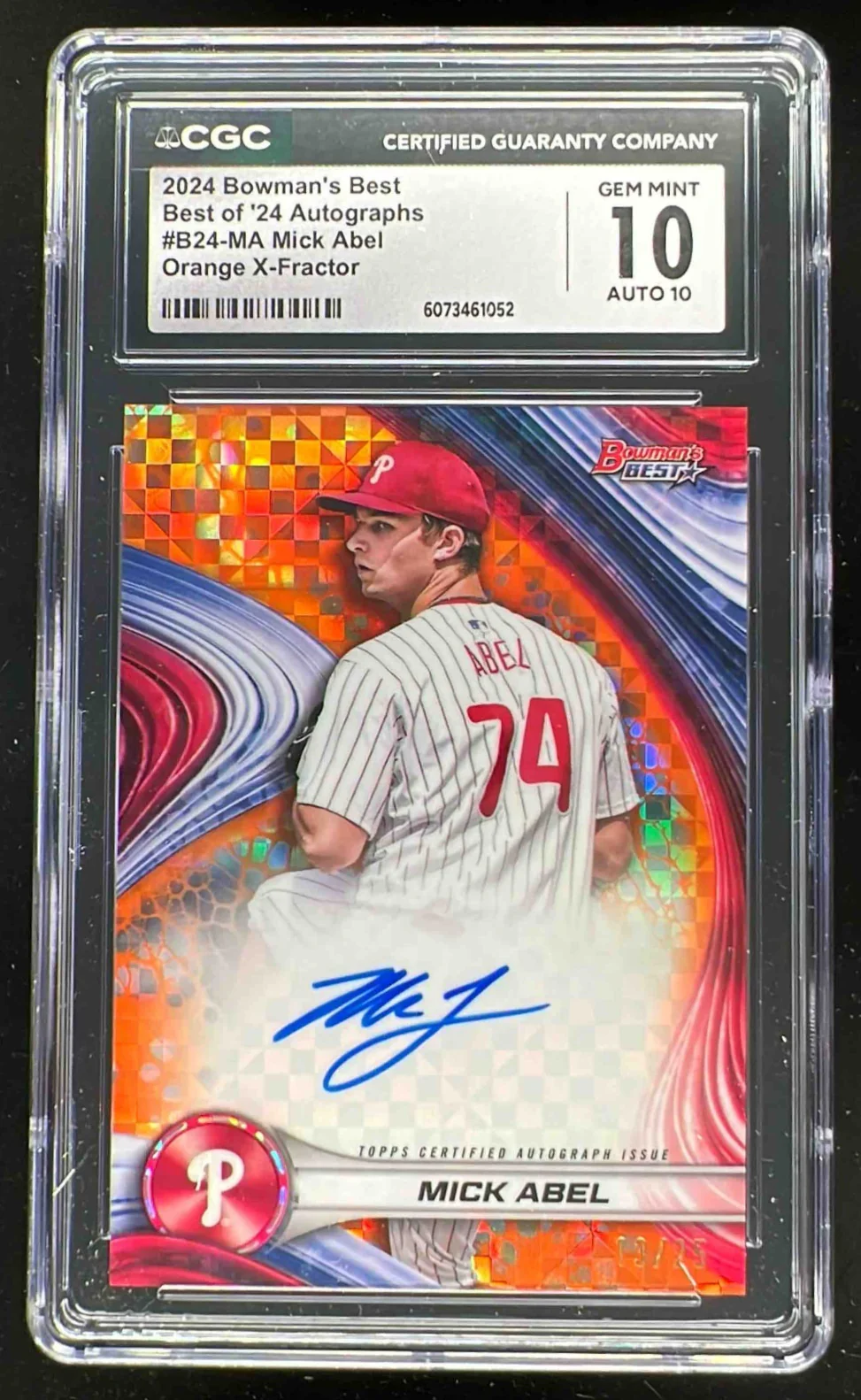 2024 Bowman's Best of 2024 Orange X-Fractor #B24-MA Mick Abel Auto /25 CGC 10