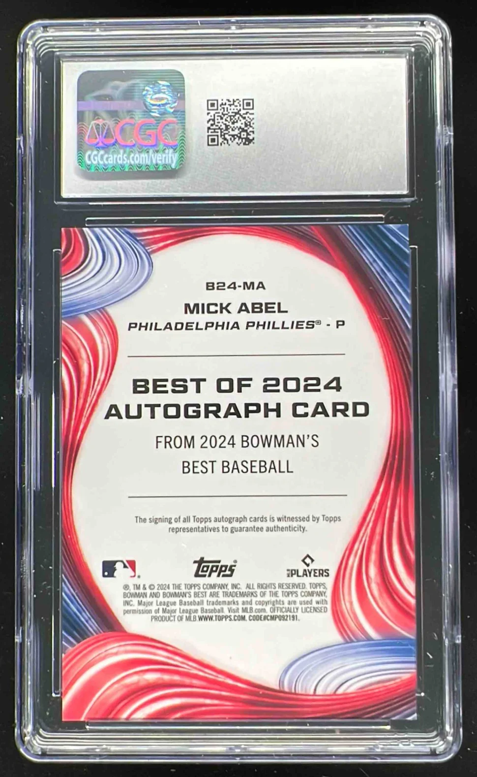 2024 Bowman's Best of 2024 Orange X-Fractor #B24-MA Mick Abel Auto /25 CGC 10 - Image 2