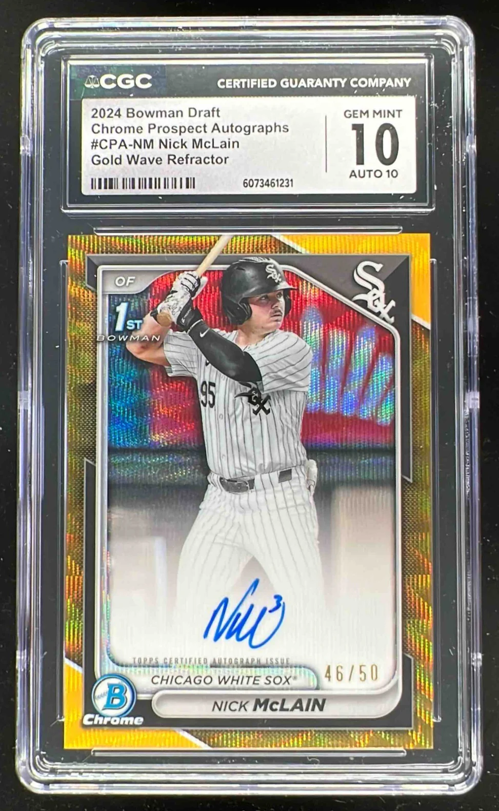 2024 Bowman Chrome Gold Wave Refractor #CPA-NM Nick McLain RC Auto /50 CGC 10