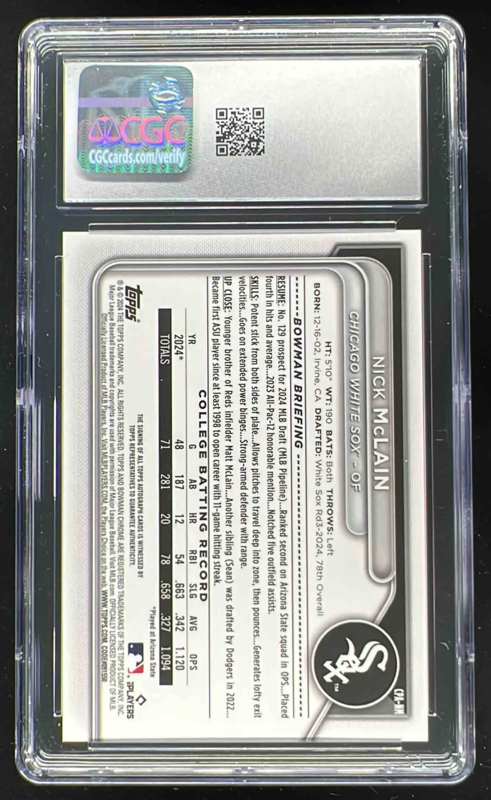 2024 Bowman Chrome Gold Wave Refractor #CPA-NM Nick McLain RC Auto /50 CGC 10 - Image 2