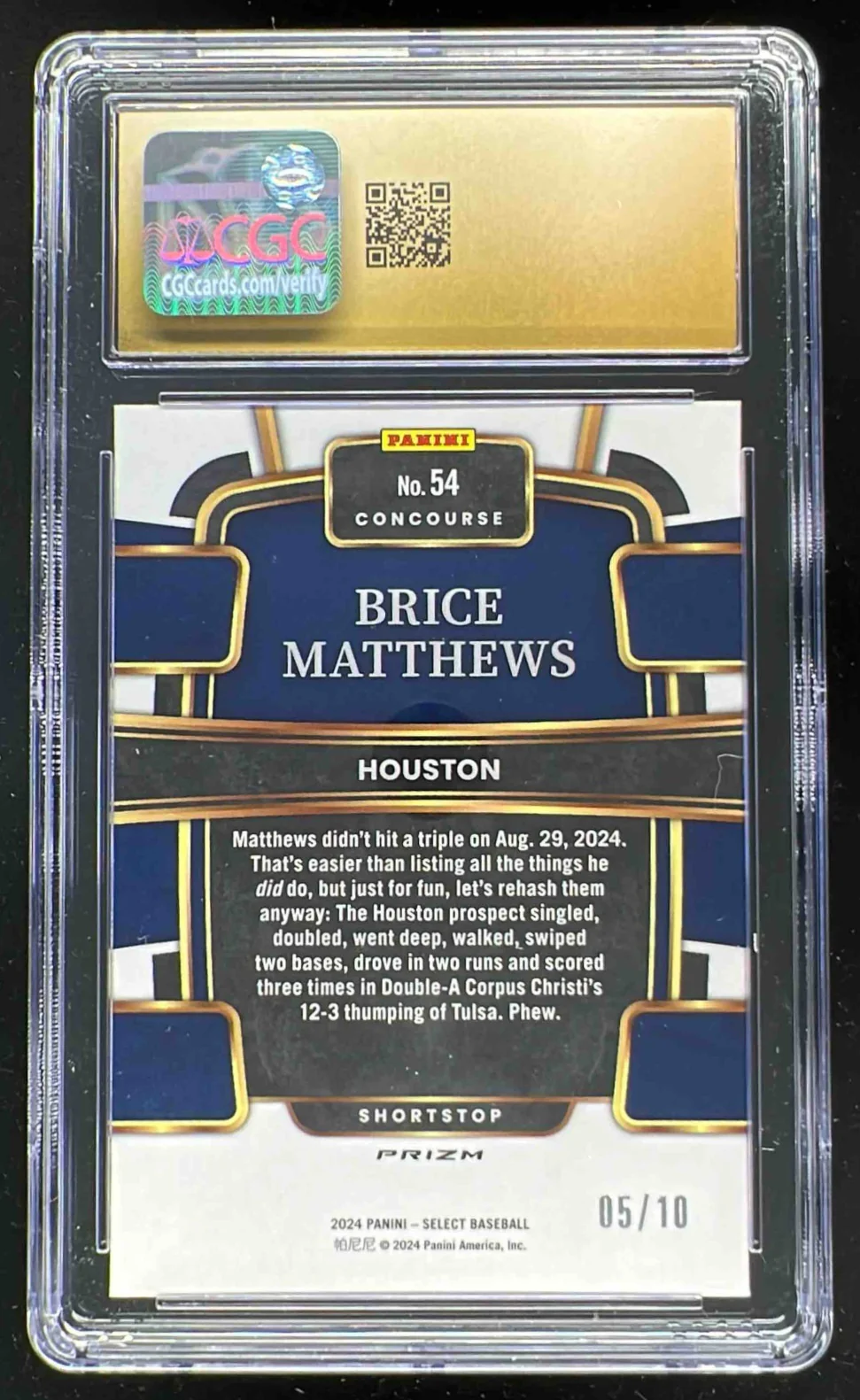 2024 Panini Select Concourse Gold Prizm #54 Brice Matthews /10 CGC 10 - Image 2