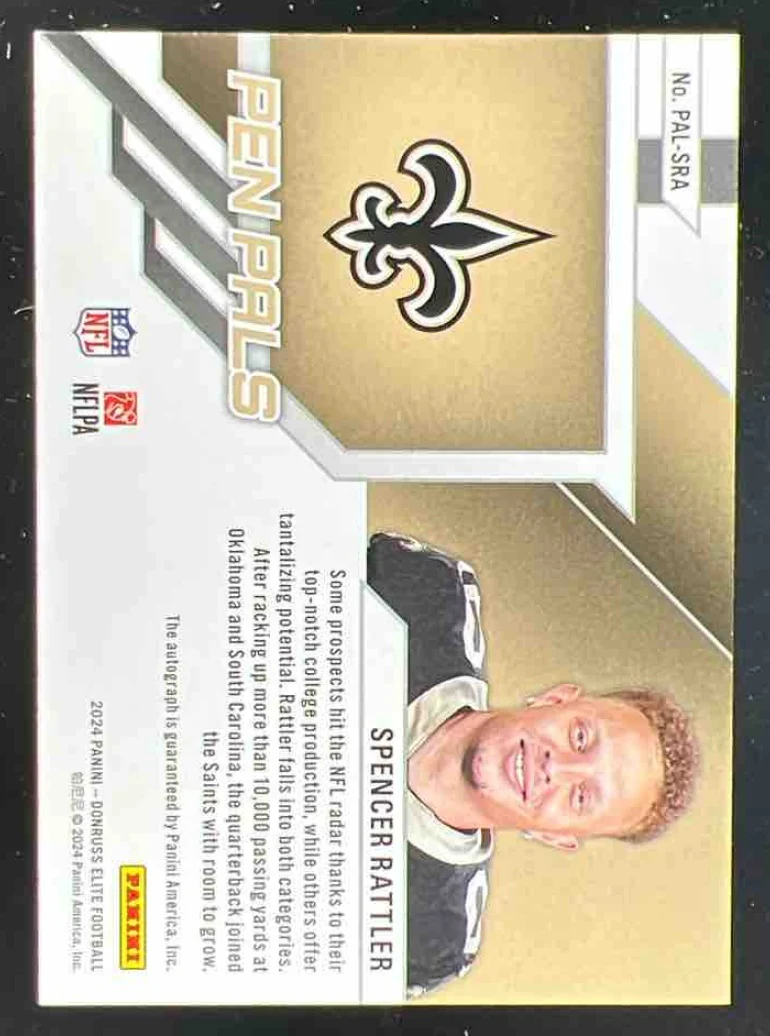 2024 Donruss Elite Pen Pals Purple Ink #PAL-SRA Spencer Rattler RC Auto - Image 2
