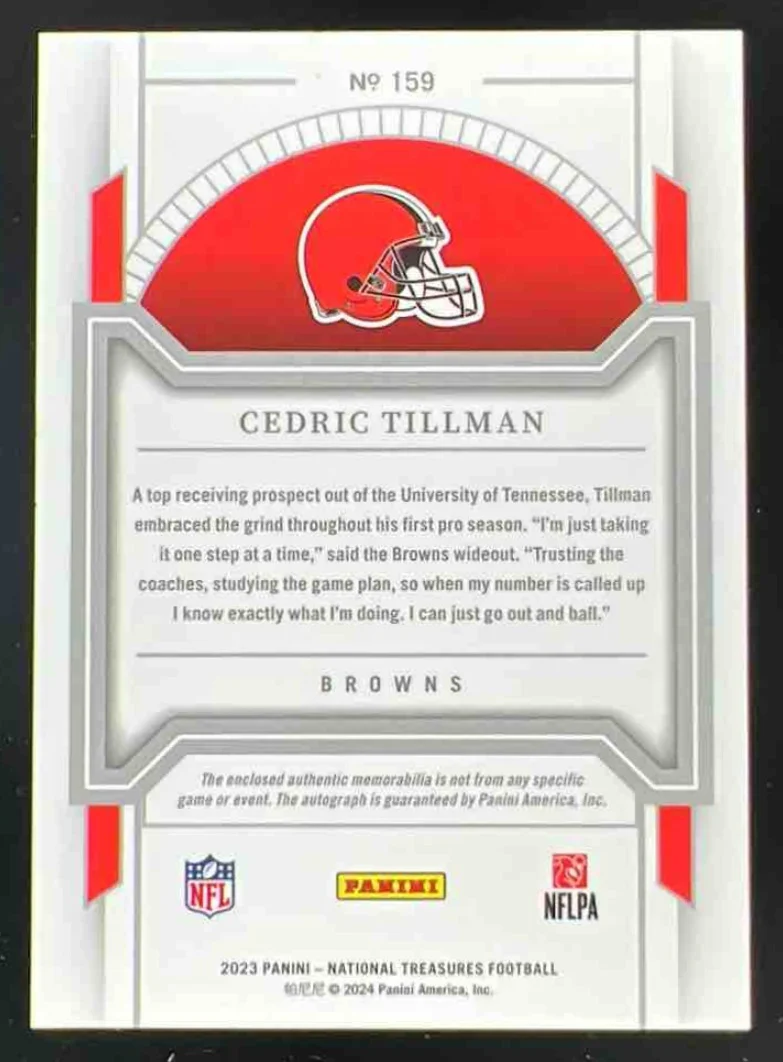2023 National Treasures Midnight #159 Cedric Tillman Autograph RC Auto /20 - Image 2