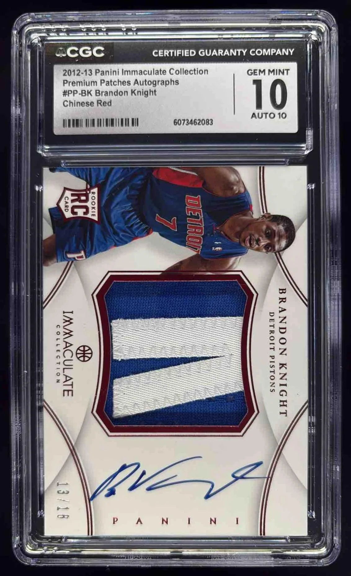 2012 Immaculate Premium Patches Chinese Red Brandon Knight RC Auto /18 CGC 10