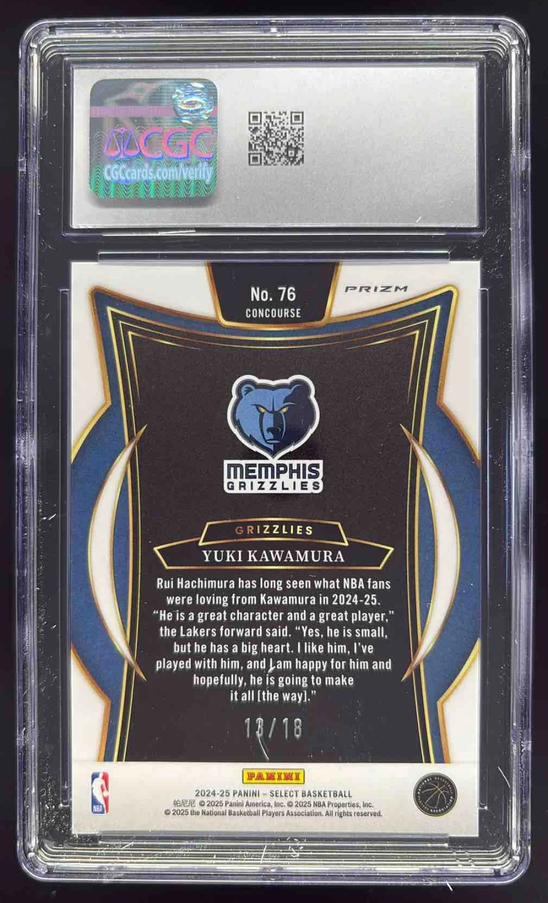2024 Select Concourse Neon Orange Pulsar Prizm FOTL Yuki Kawamura RC /18 CGC 10 - Image 2