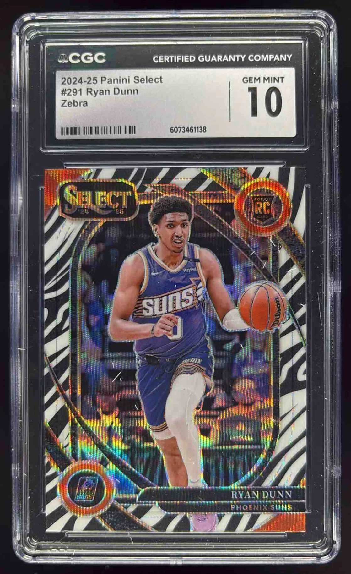 2024-25 Panini Select Courtside Zebra Prizm #291 Ryan Dunn RC CGC 10