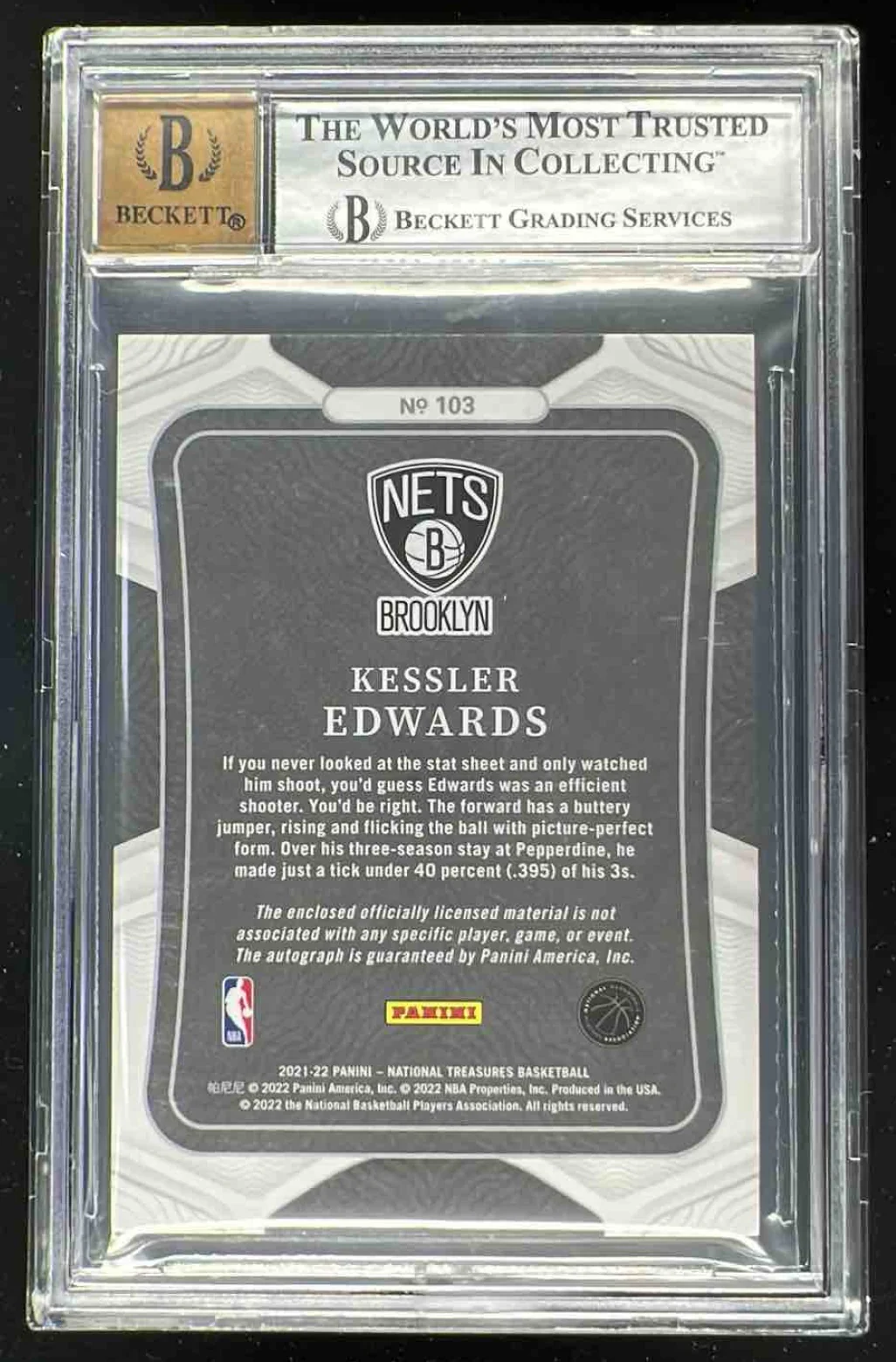 2021 National Treasures NBA 75th Anniversary Kessler Edwards RC Auto /75 BGS 9 - Image 2