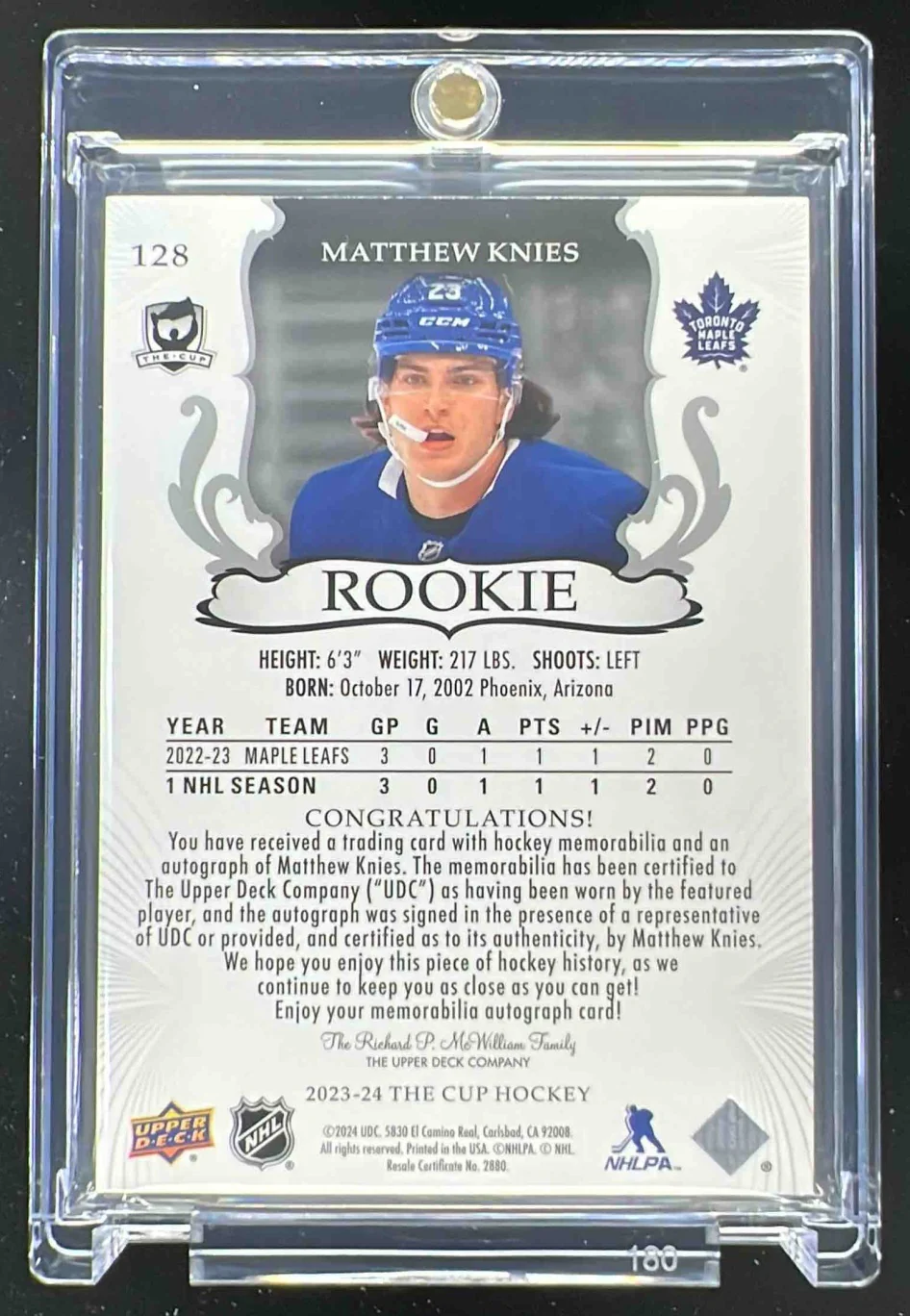 2023-24 The Cup Gold Foil #128 Matthew Knies Autograph RC Auto /24 - Image 2
