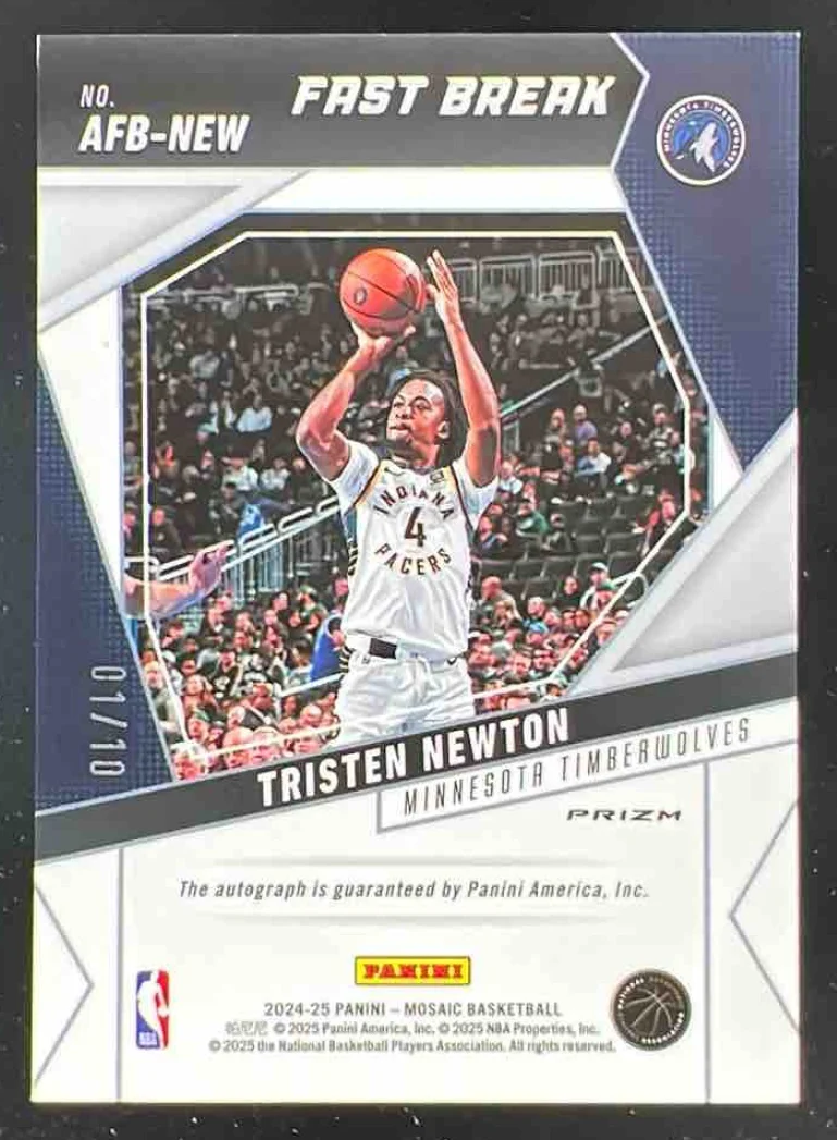 2024-25 Panini Mosaic Rookie Autographs Fast Break Gold Tristen Newton Auto /10 - Image 2