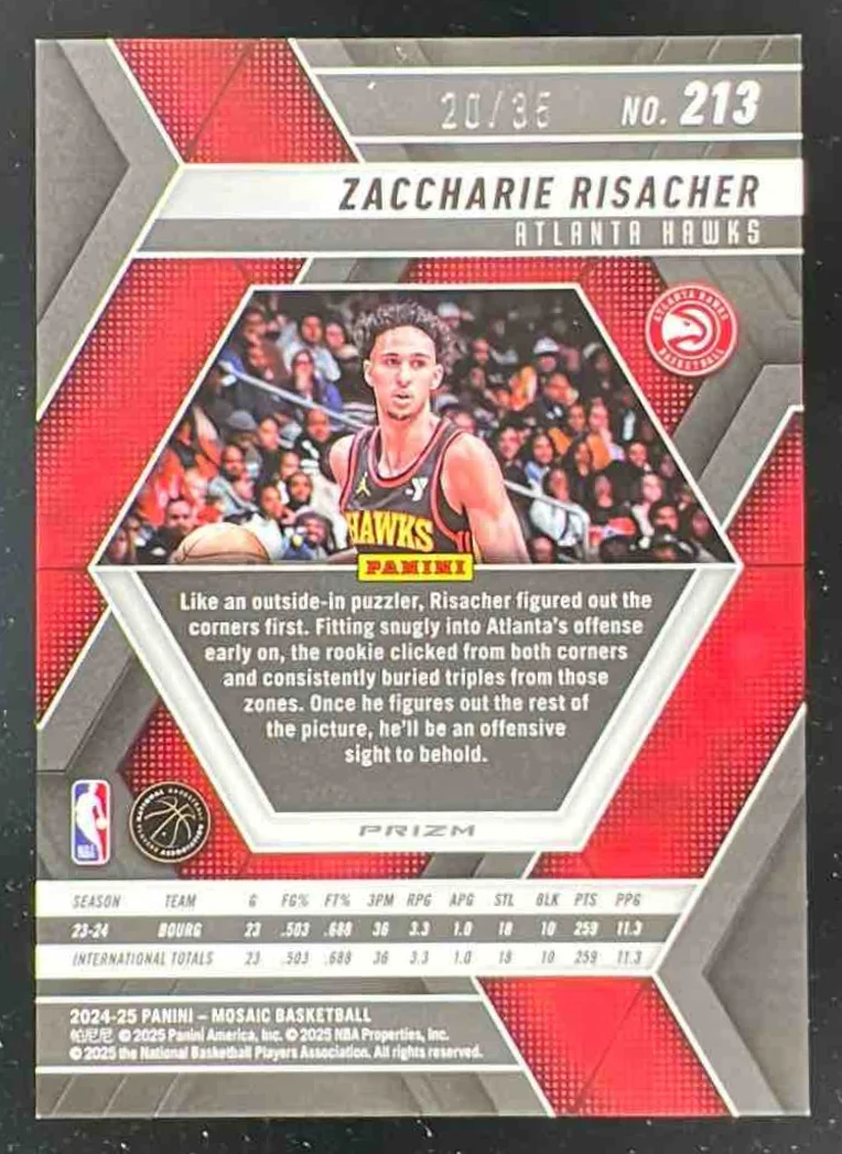 2024-25 Panini Mosaic Choice White Mosaic #213 Zaccharie Risacher RC /35 - Image 2