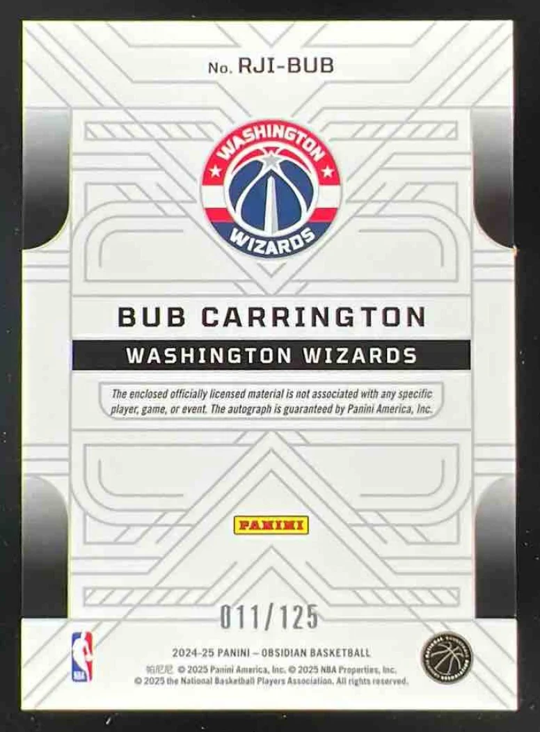 2024-25 Panini Obsidian Rookie Jersey Ink #36 Bub Carrington RC Auto /125 - Image 2