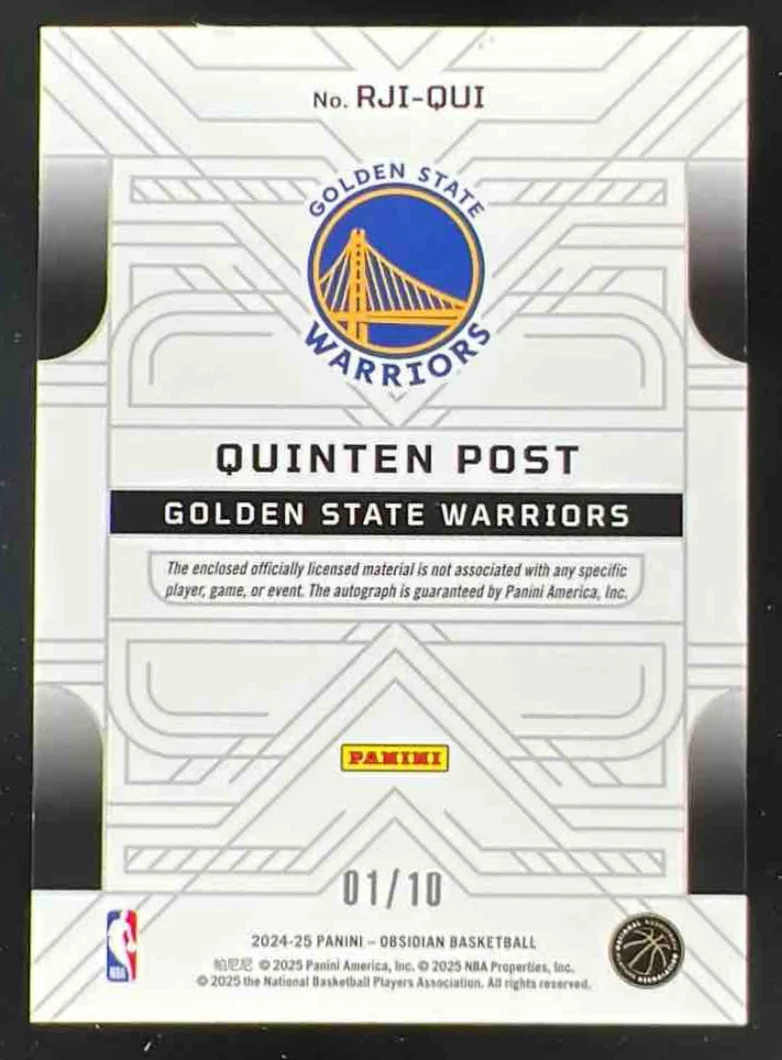 2024-25 Obsidian Jersey Ink Electric Etch Gold Flood Quinten Post Auto /10 - Image 2