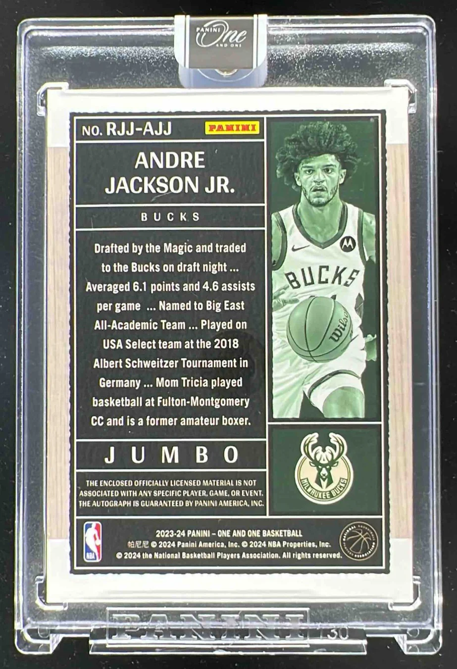 2023-24 Panini One Rookie Jumbo Jersey Blue Andre Jackson Jr Auto /49 - Image 2