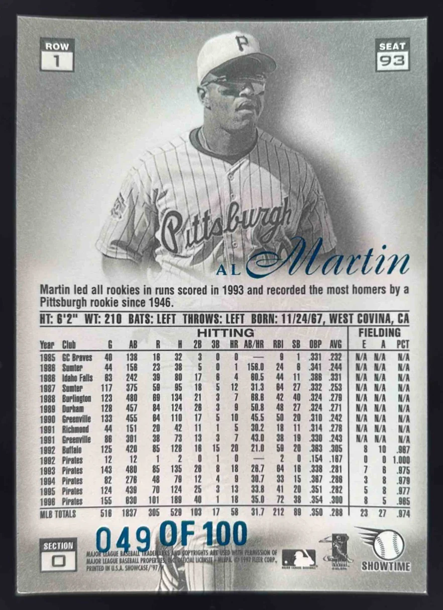 1997 Fleer Flair Showcase Legacy Collection Row 1 #93 Al Martin /100 - Image 2