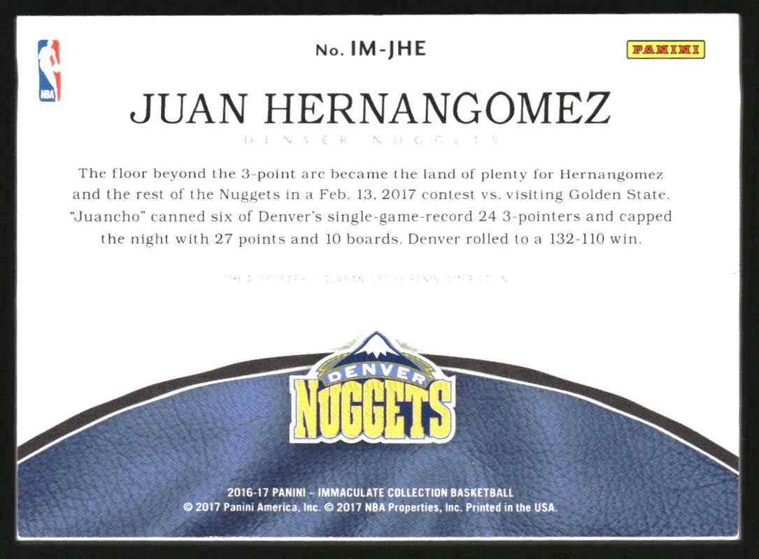 2016-17 Immaculate Collection Moments Auto Juan Hernangomez /50 - Image 2