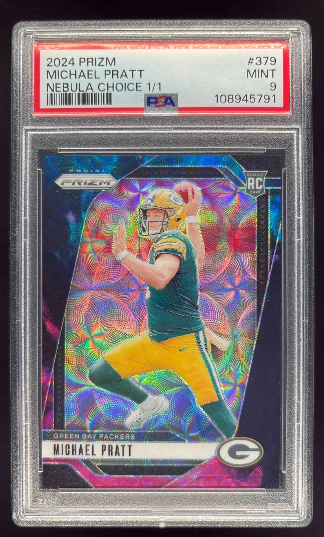 2024 Panini Prizm Choice Nebula Prizm #379 Michael Pratt RC 1/1 PSA 9