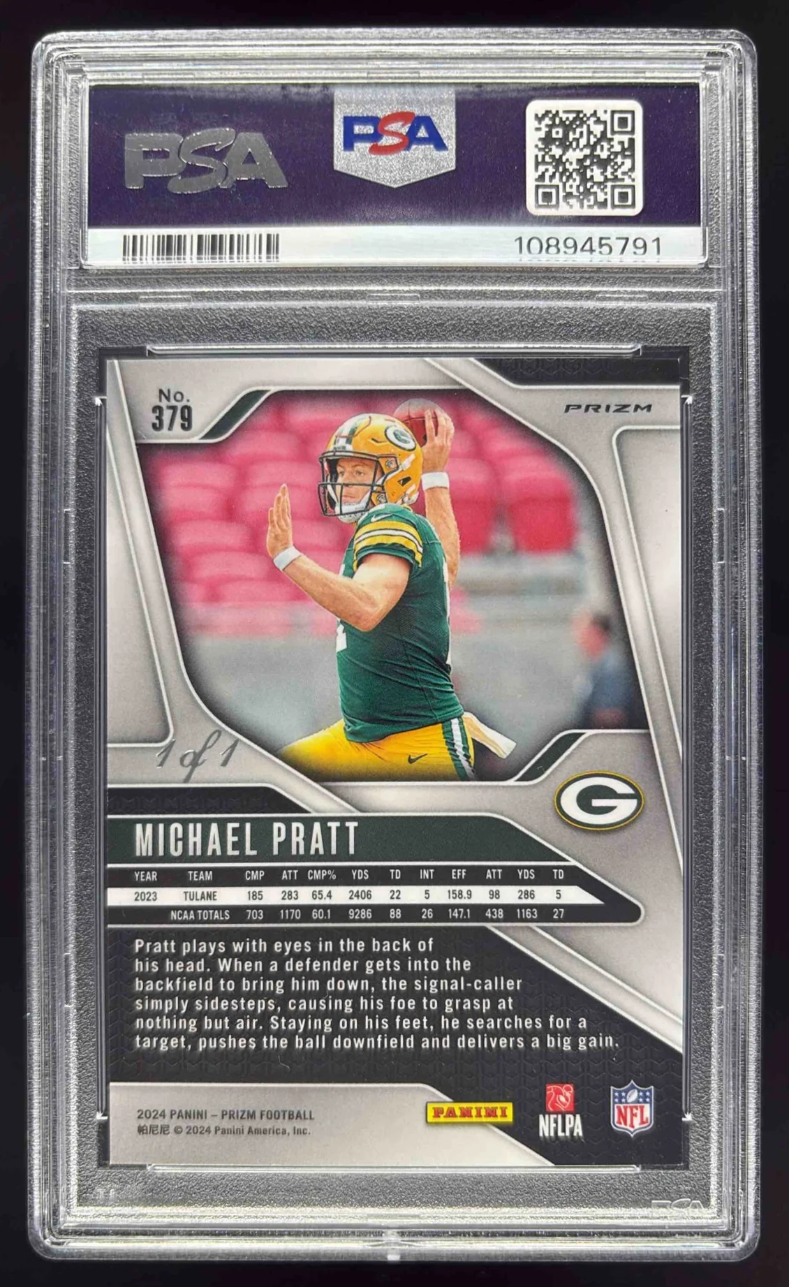 2024 Panini Prizm Choice Nebula Prizm #379 Michael Pratt RC 1/1 PSA 9 - Image 2