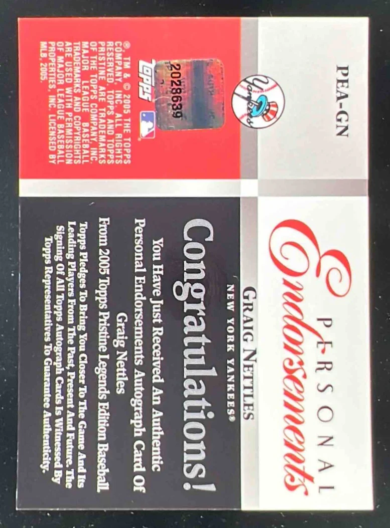2005 Topps Pristine Legends Personal Endorsements #PEA-GN Graig Nettles Auto - Image 2