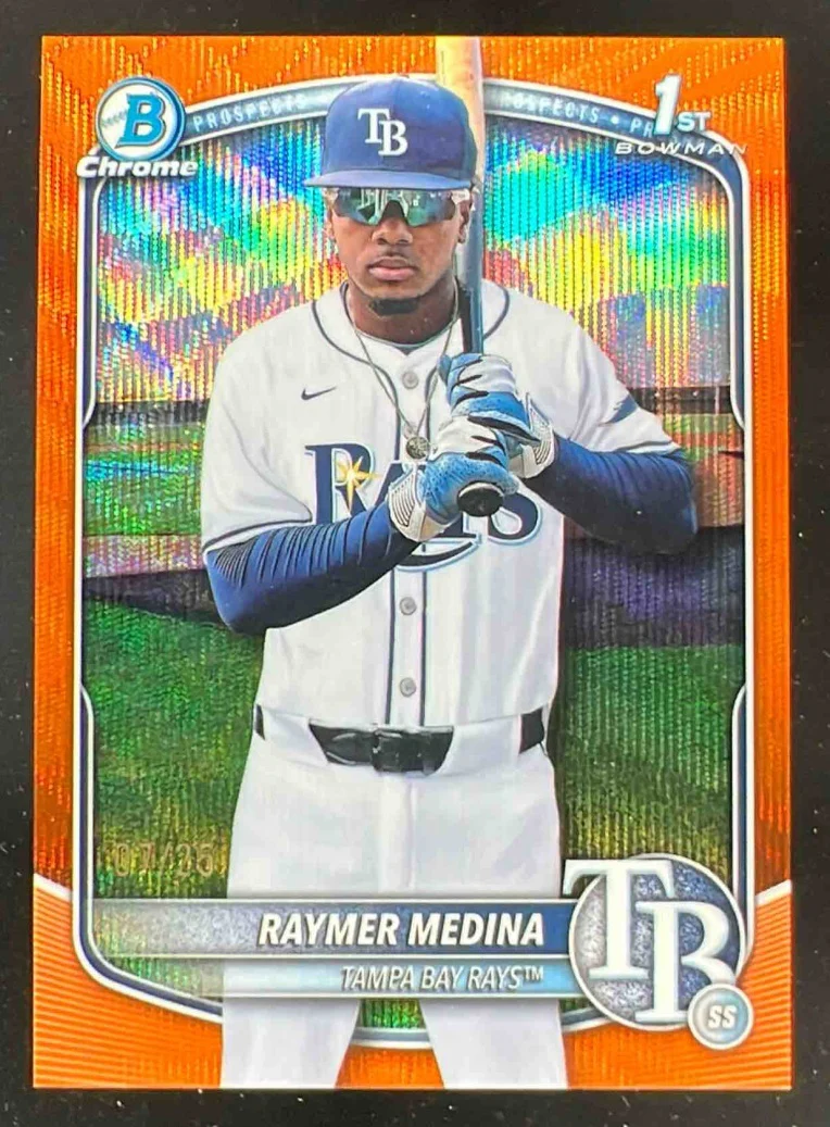 2025 Bowman Chrome Prospects Orange Wave Refractor #BCP-175 Raymer Medina RC /25