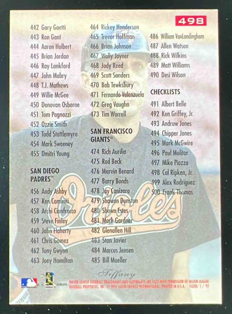 1997 Fleer Tiffany #498 Cal Ripken, Jr. - Image 2