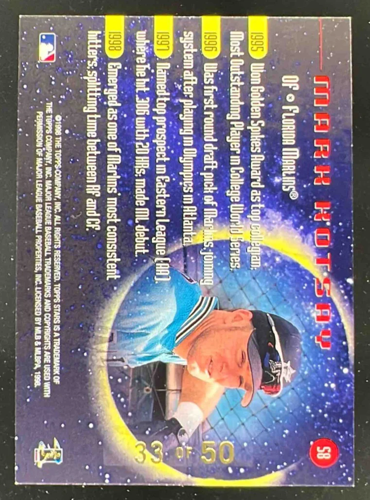 1998 Topps Stars Supernovas Gold #S8 Mark Kotsay /50 - Image 2