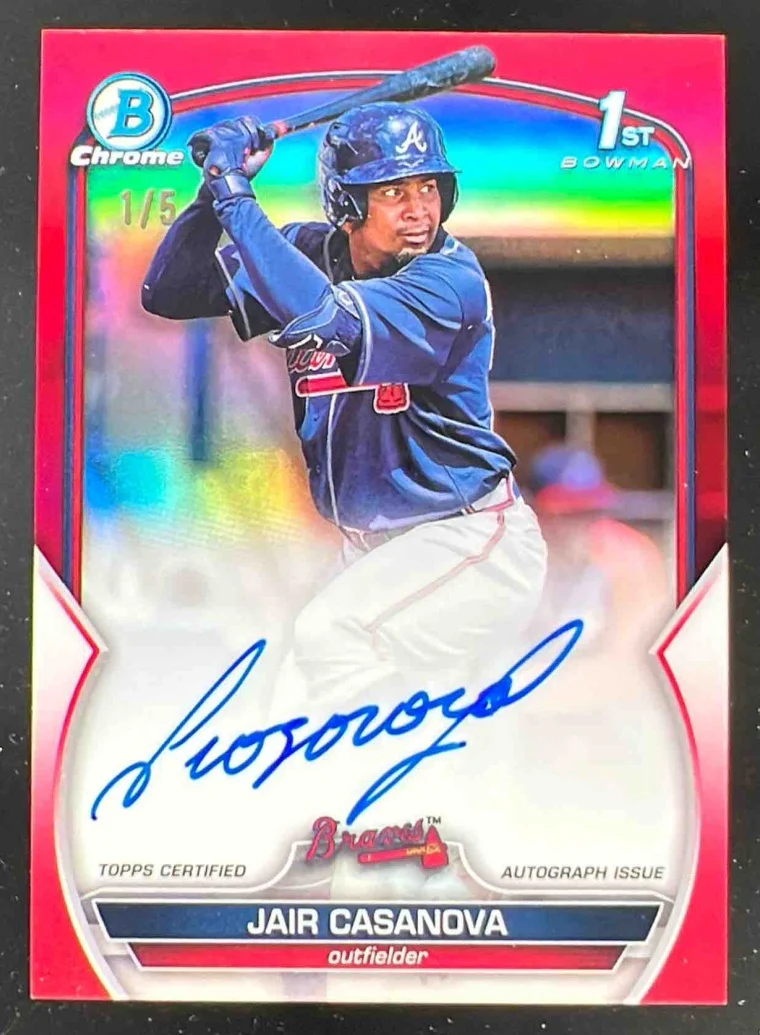 2023 Bowman Chrome Autographs Red Refractor #CPA-JCA Jair Casanova RC Auto /5