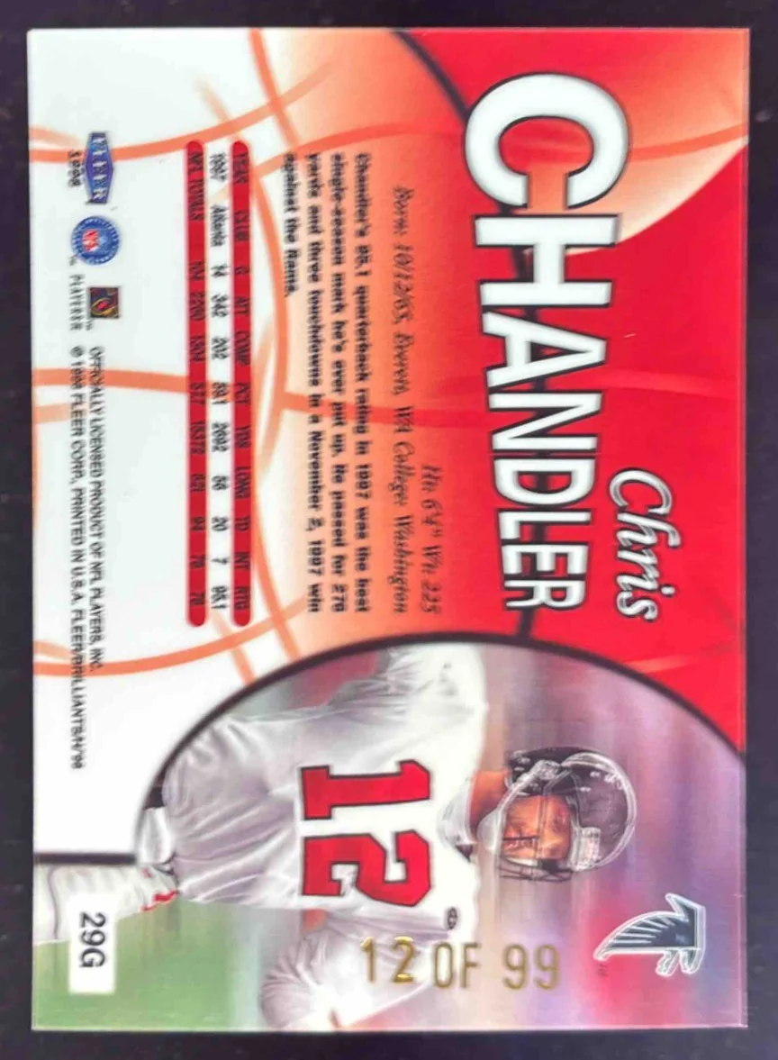 1998 Fleer Brilliants Gold #29G Chris Chandler /99 - Image 2