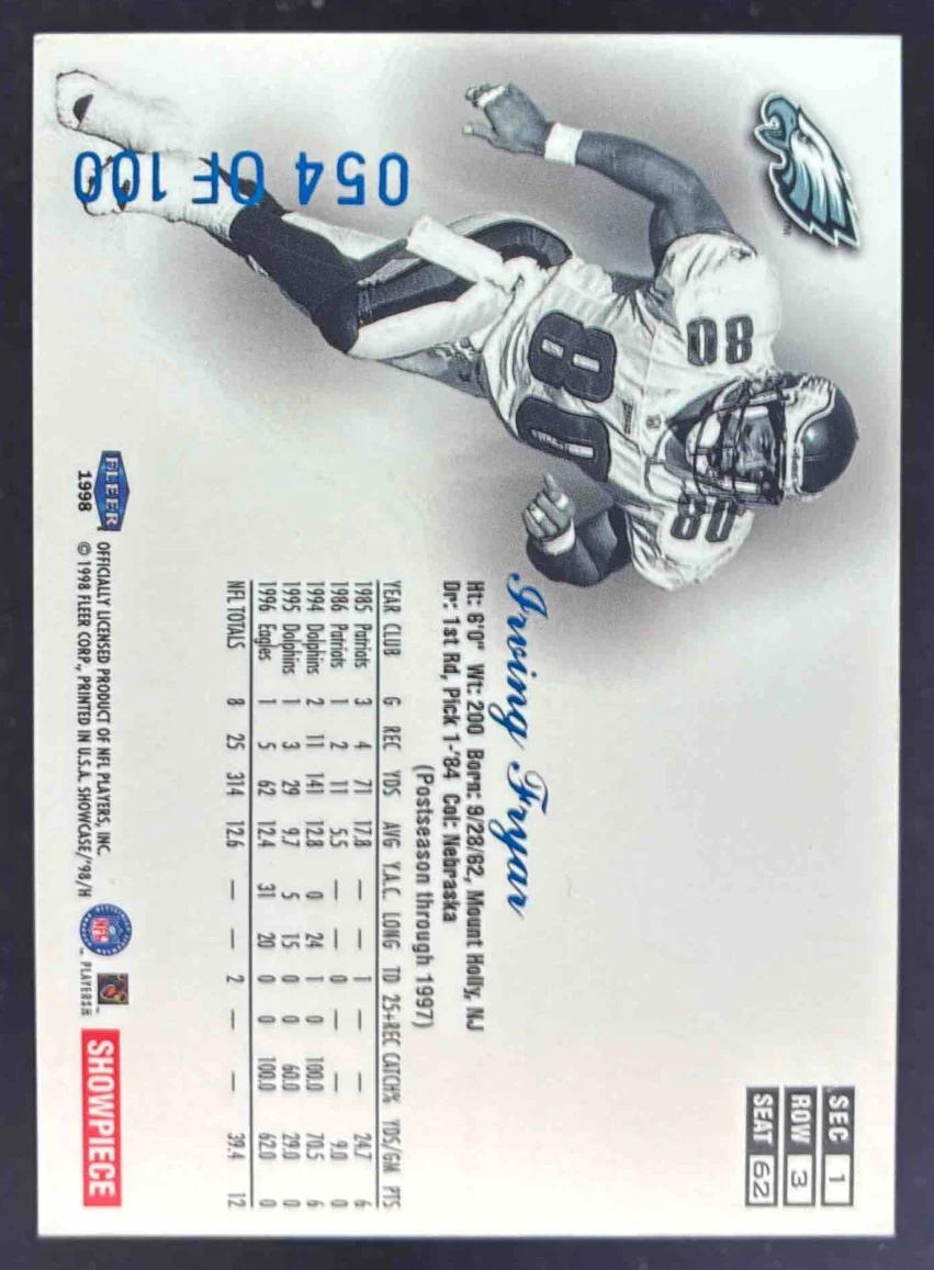 1998 Fleer Flair Showcase Legacy Collection Row 3 (Flair) #62 Irving Fryar /100 - Image 2