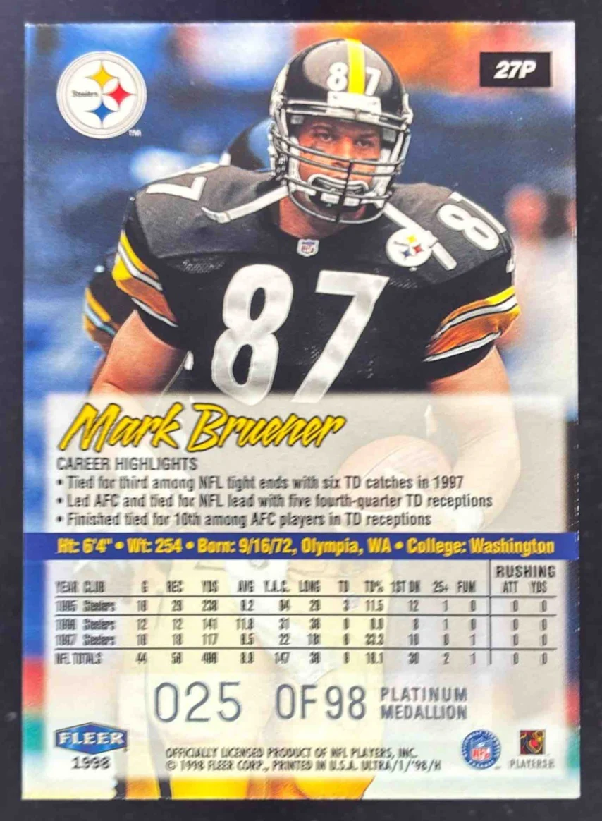 1998 Fleer Ultra Platinum Medallion #27P Mark Bruener /98 - Image 2