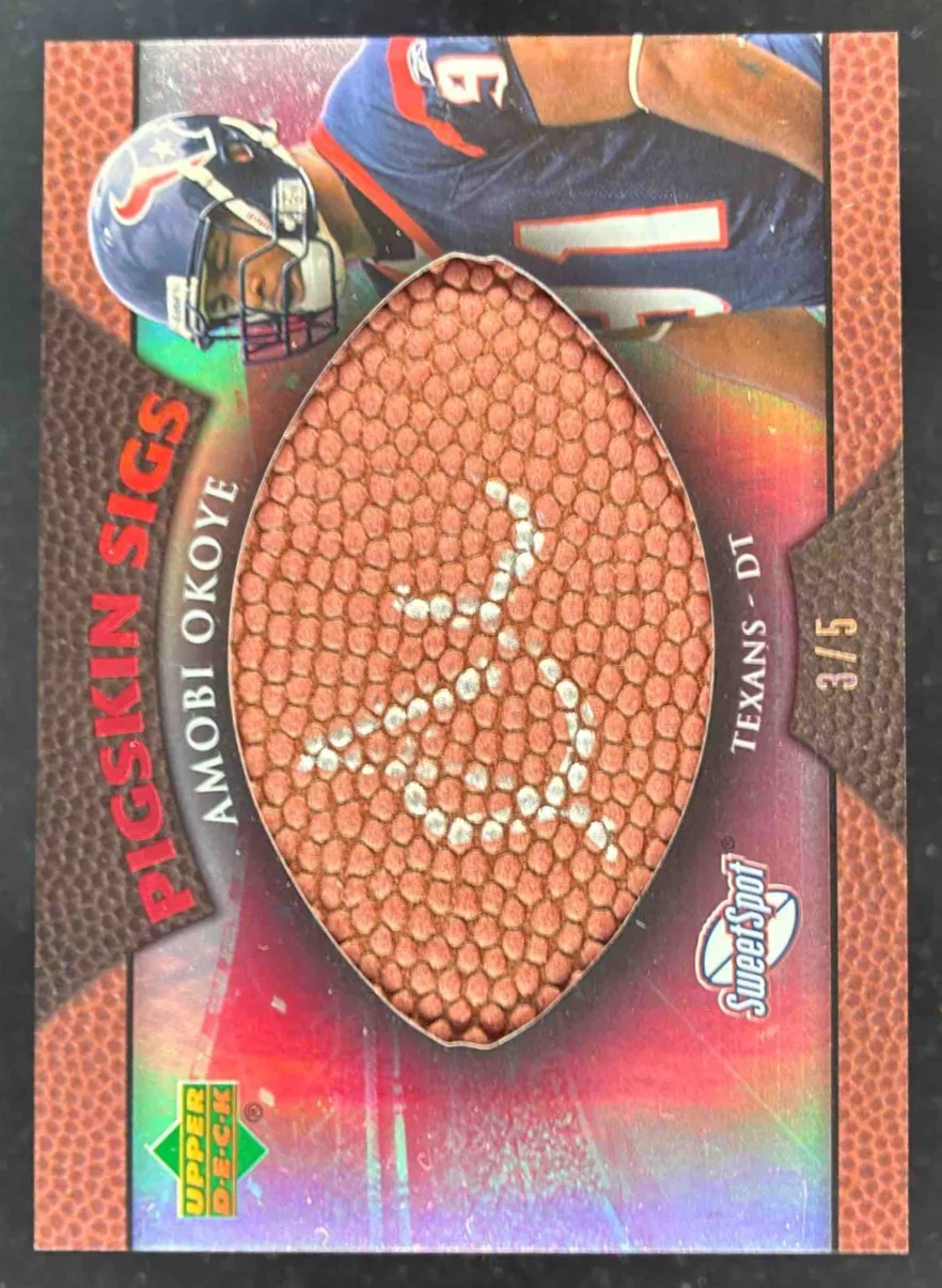 2007 Upper Deck Sweet Spot Pigskin Sigs Red SN5 #SSPS-AO Amobi Okoye RC Auto /5