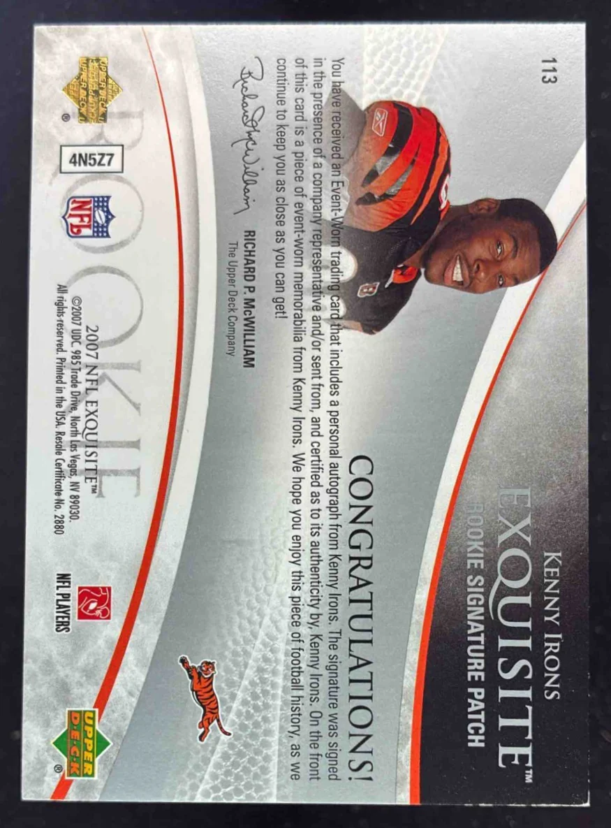 2007 Upper Deck Exquisite Collection #113 Kenny Irons RC Auto /225 - Image 2