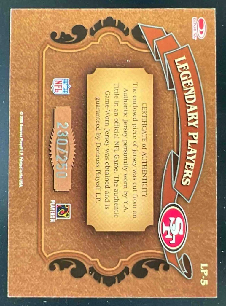 2006 Donruss Classics Legendary Players Jerseys #LP-5 Y.A. Tittle /250 - Image 2